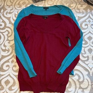 Banana Republic V-Neck Sweater Duo - Deep Red and Aqua